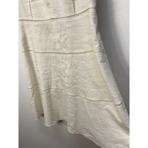 Theory  Women’s Off V Neck Flare Mini Dress Cream Linen Bland Sz 6 - Picture 7 of 14